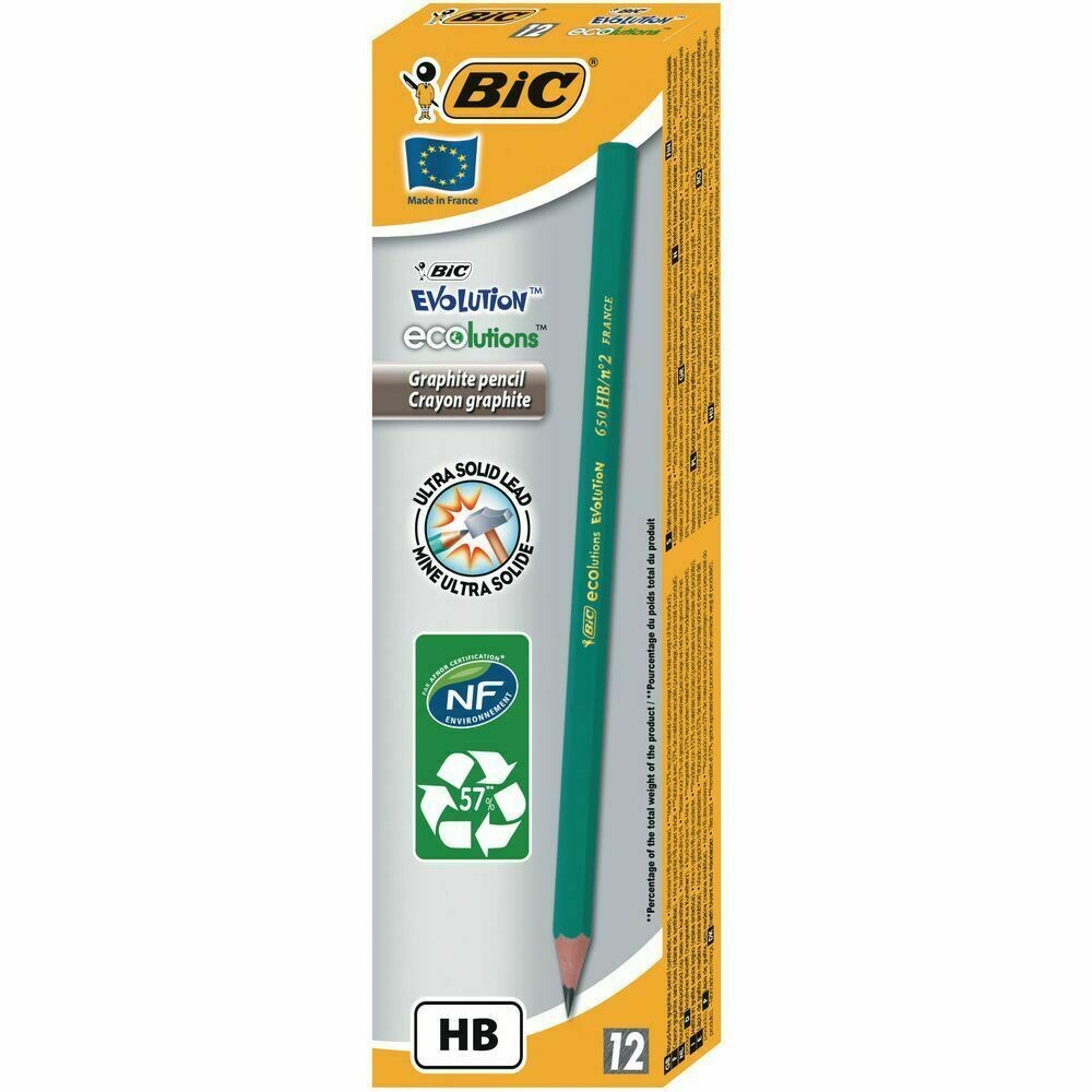 BiC ECOlutions Evolution Lápiz de grafito, mina HB, cuerpo hexagonal 2 LAPICEROS verde