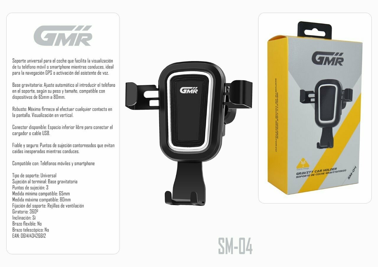 Soporte de Coche Gravitatorio para Smartphone Giro 360º Sujeción Rejilla de Ventilación