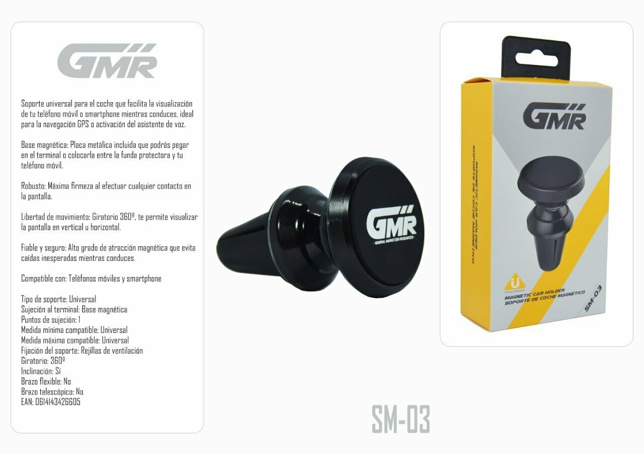 Soporte de Coche Magnético para Smartphone Giro 360º Sujeción Rejilla de Ventilación