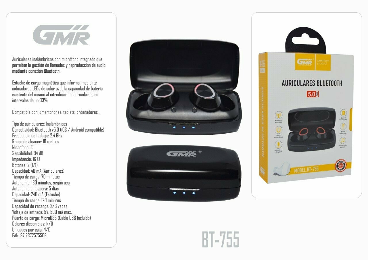 Auriculares Earbuds TWS 5.0 Inalámbricos Manos Libres HD Estuche de Carga Magnética Batería 240mA First Edition