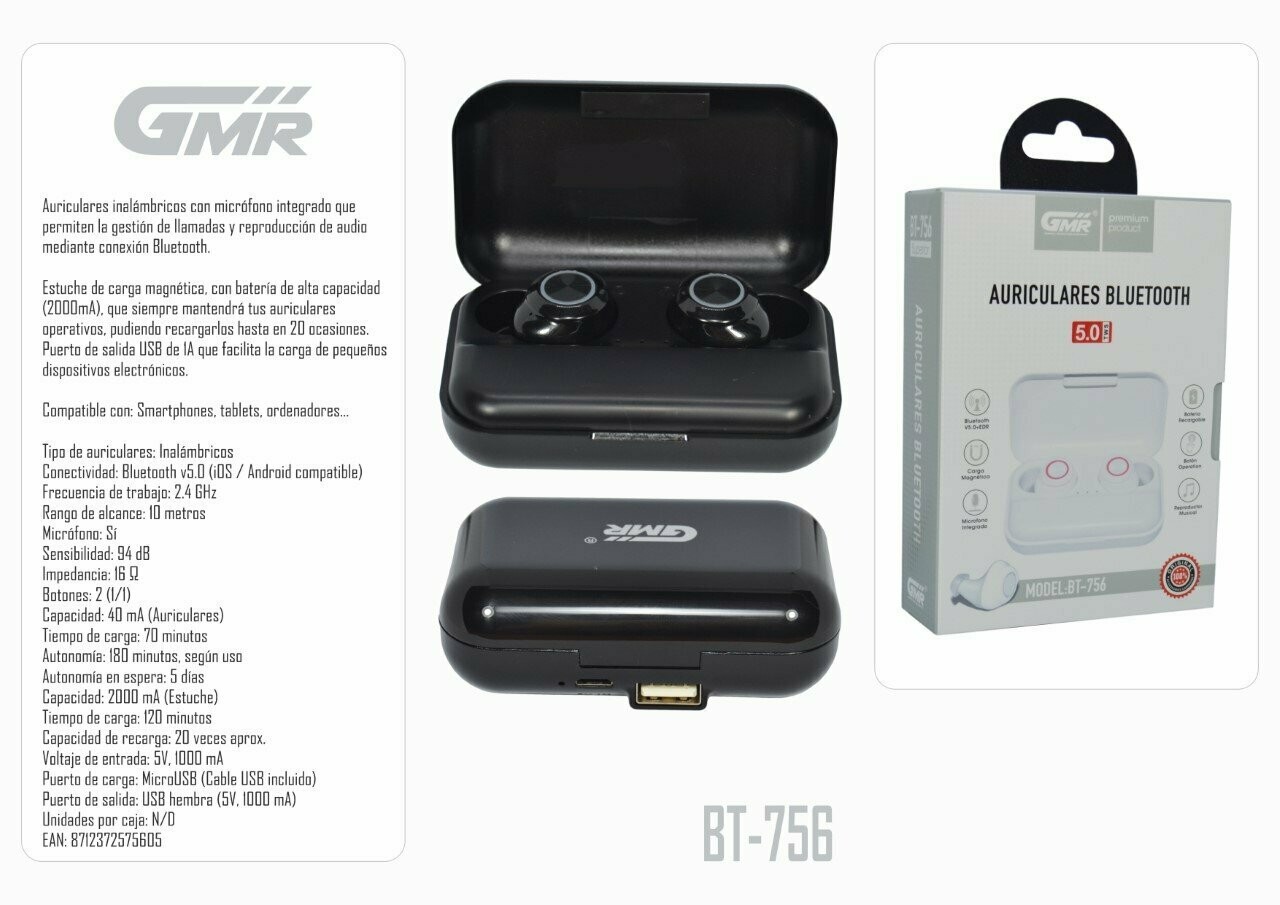 Auriculares Earbuds TWS 5.0 Inalámbricos Manos Libres HD Estuche de Carga Magnética Batería 2400mA Powerbank