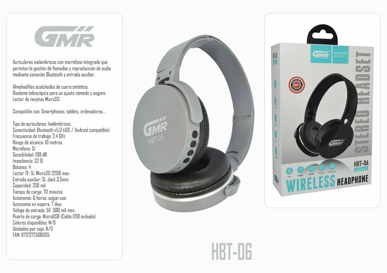 Auriculares Bluetooth eBass Style Micrófono Manos Libres Lector TF Control Multimedia Entrada Auxiliar Jack 3.5mm