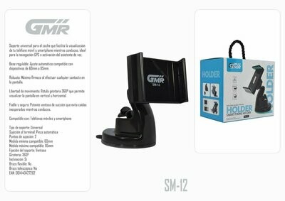Soporte de Coche Regulable para Smartphone Giro 360º Sujeción Ventosa de Succión