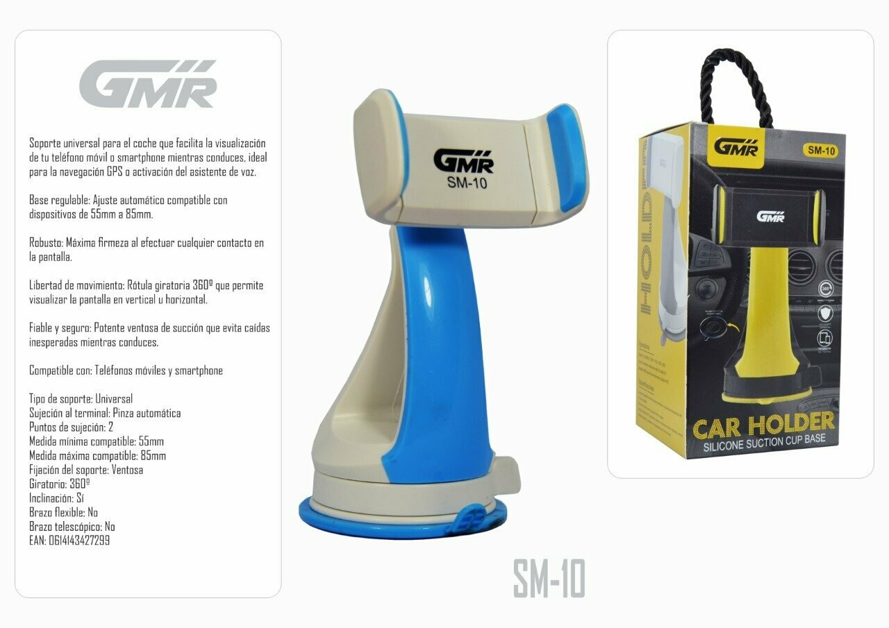 Soporte de Coche Regulable para Smartphone Giro 360º Sujeción Ventosa de Succión