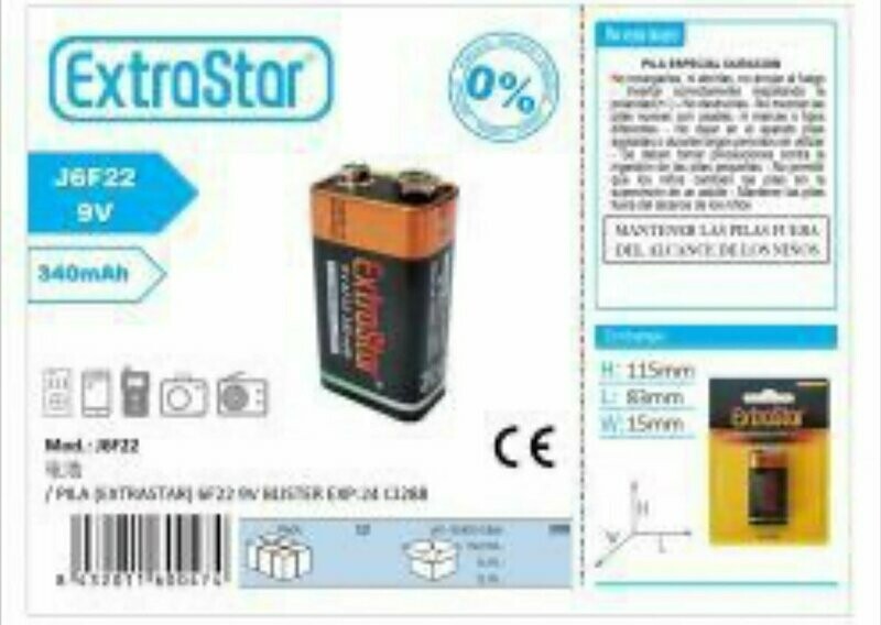PILAS EXTRASTAR 9V 6F22