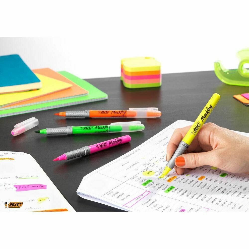 BIC® Highlighter Flex Marcador fluorescente, punta de pincel de 1-4,3 mm, Amarillo 2 marcadores