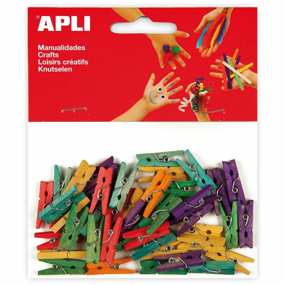 Apli Pinzas de madera natural en colores 25 x 3 mm.