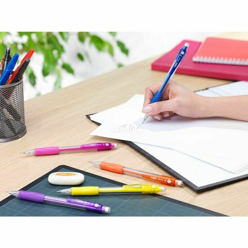 BIC® Velocity® Portaminas, minas HB de 0,7 mm, cuerpo transparente con grip, colores surtidos 2 portaminas morado