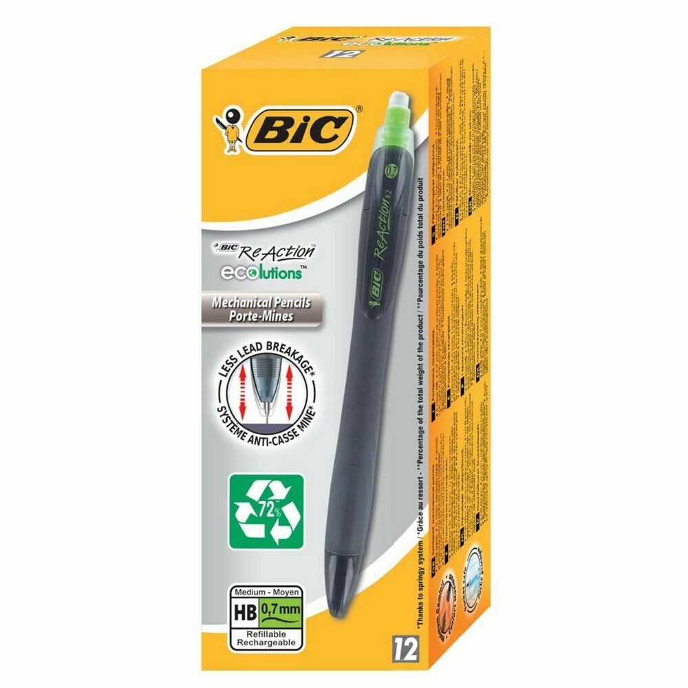BIC® ReAction Ecolutions Portaminas, mina de 0,7 mm, HB, cuerpo negro con empuñadura 1 PORTAMINAS