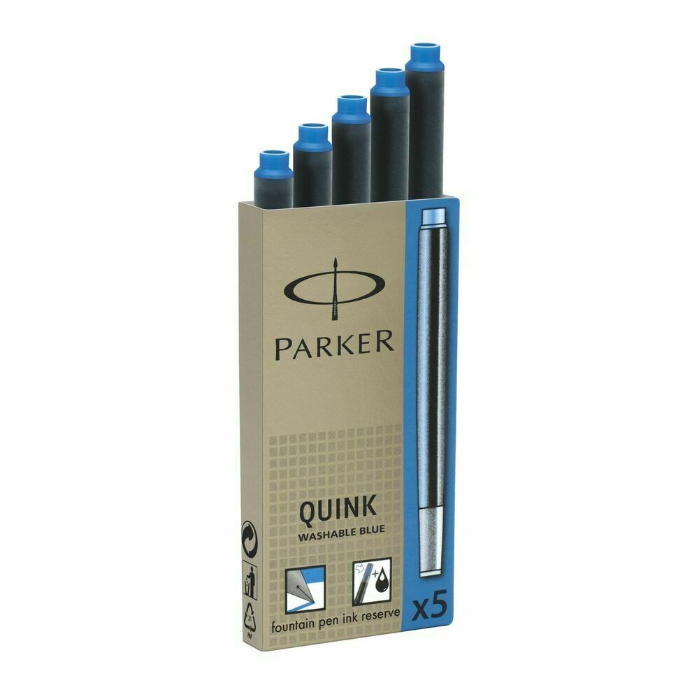Parker Quink, Cartuchos largos de recambio para pluma, azul lavable