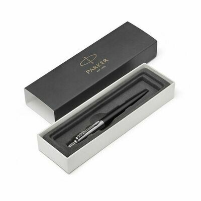 Parker Jotter, Bolígrafo retráctil de punta de bola, punta mediana, clásico cuerpo grabado de acero inoxidable/negro lacado, tinta azul, caja de regalo