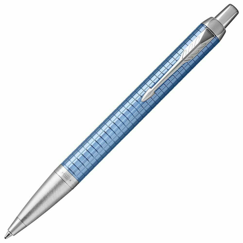 Parker IM Premium, Bolígrafo retráctil de punta de bola, punta mediana, acero inoxidable cincelado azul claro, tinta azul, caja de regalo