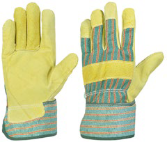 Guante De Jardín Cuero y Lona A Rayas TALLA L