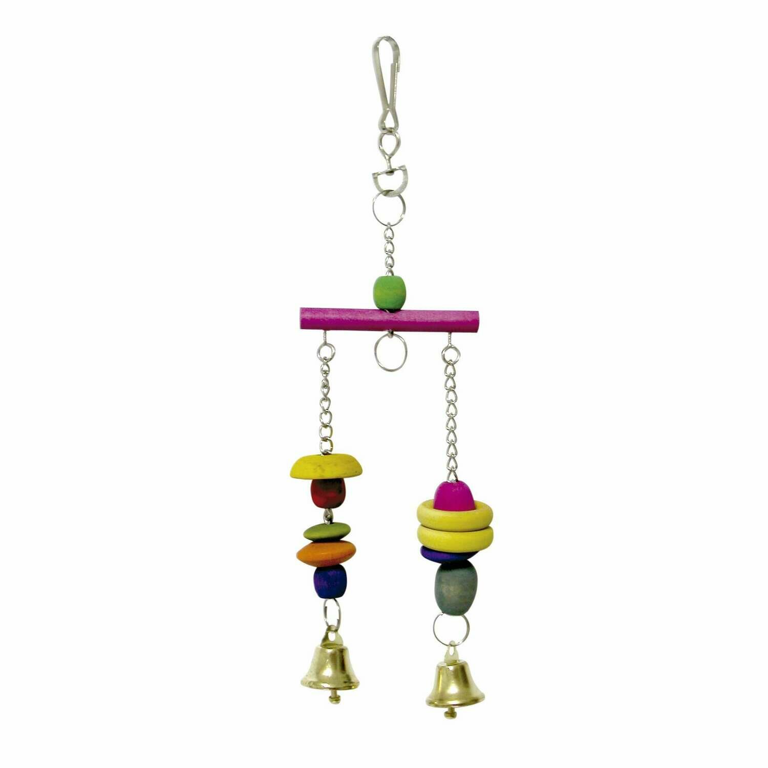 Juguete con balanza y campanas para pájaros