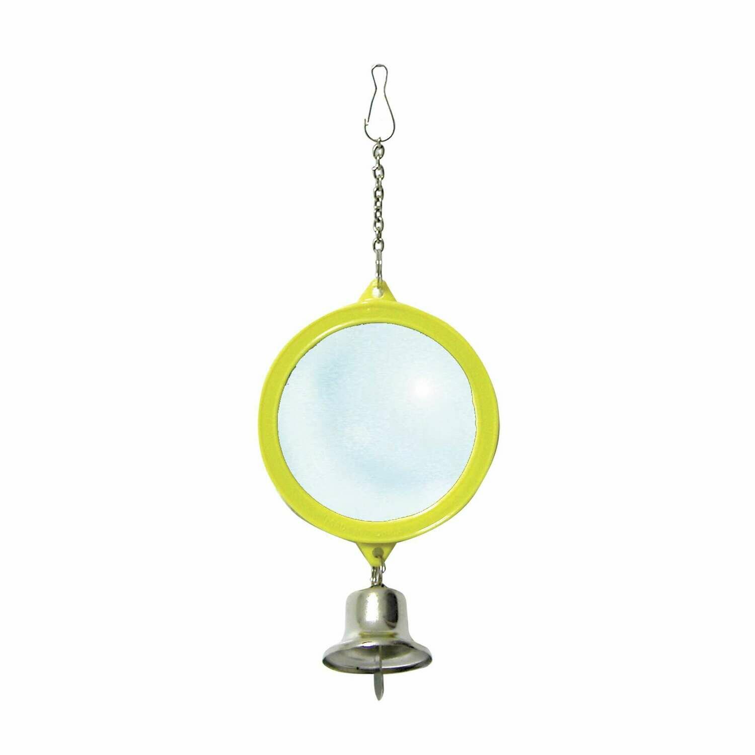 Juguete con doble espejo y campana para pájaros