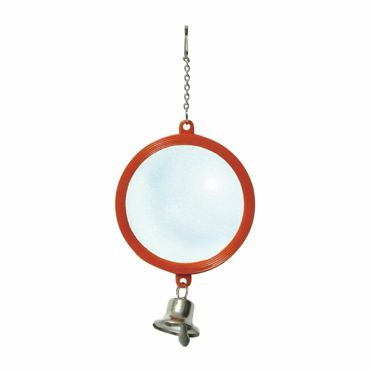 Juguete con doble espejo y campana para pájaros