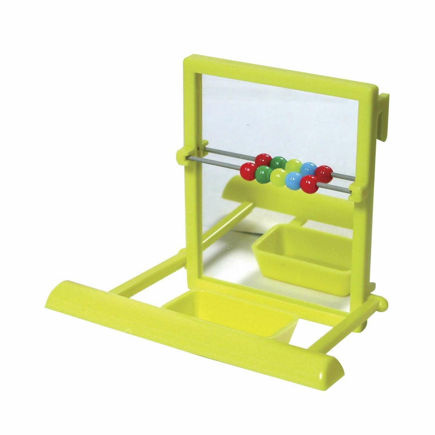 Juguete con percha, espejo, cuentas y comedero para pájaros