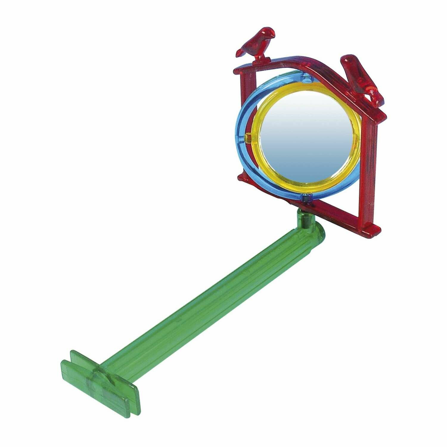 Juguete de plástico NEÓN con espejo y percha para pájaros