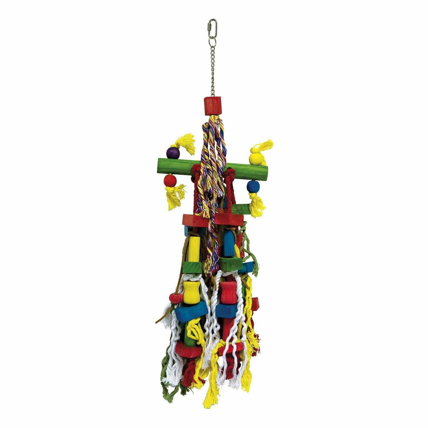 Juguete de madera con árbol multicolor de cuero para pájaros