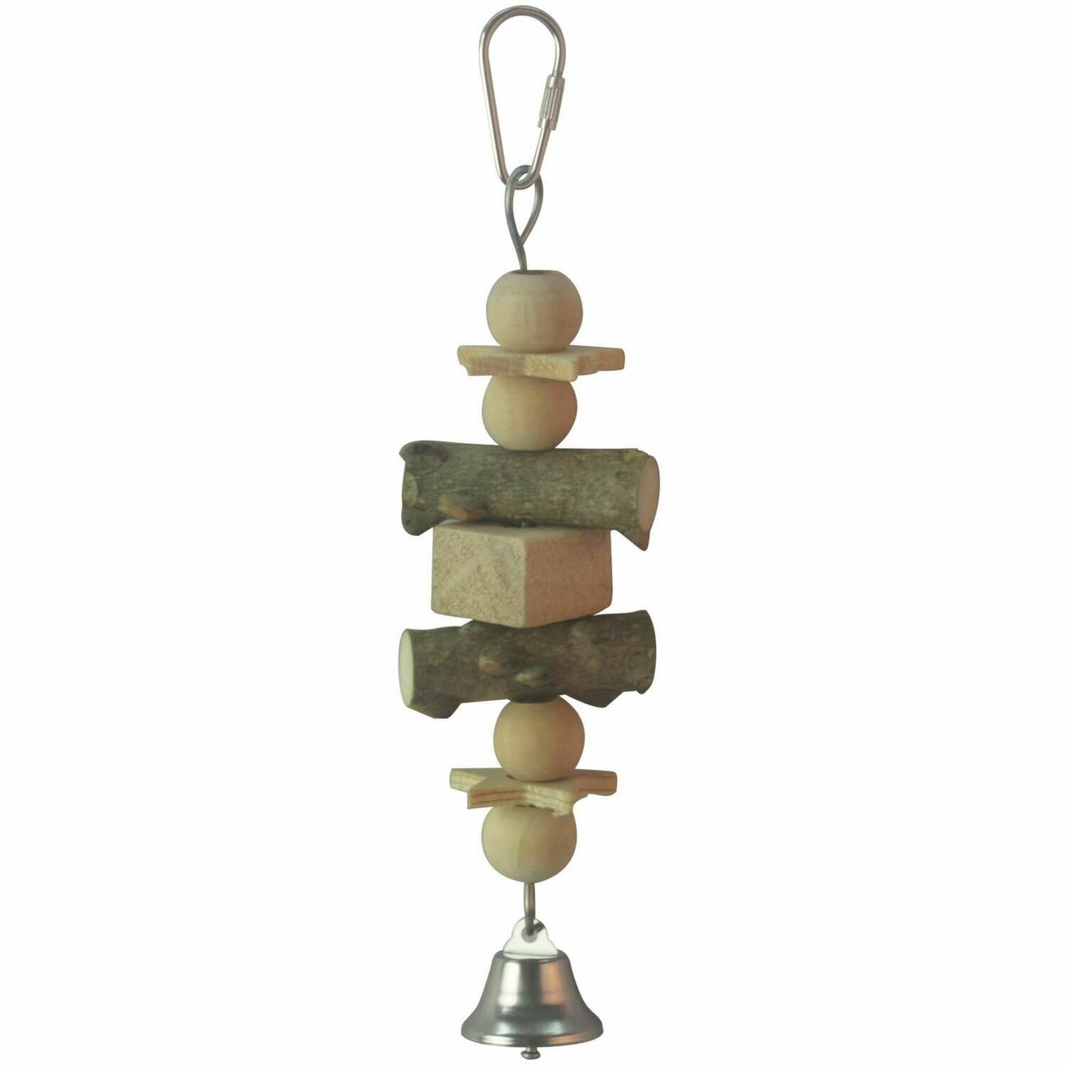 Juguete de madera natural con campana para pájaros