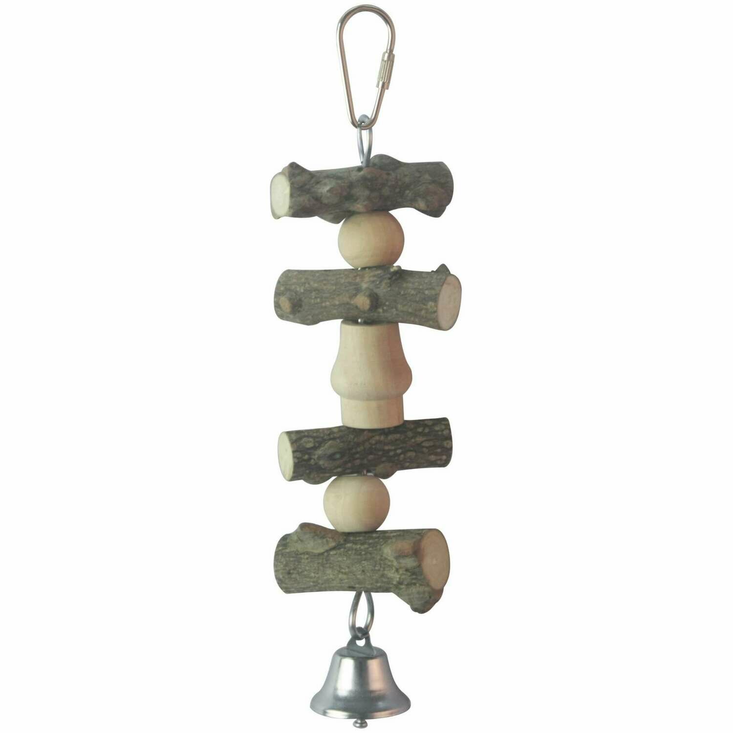 Juguete de madera natural con campana para pájaros