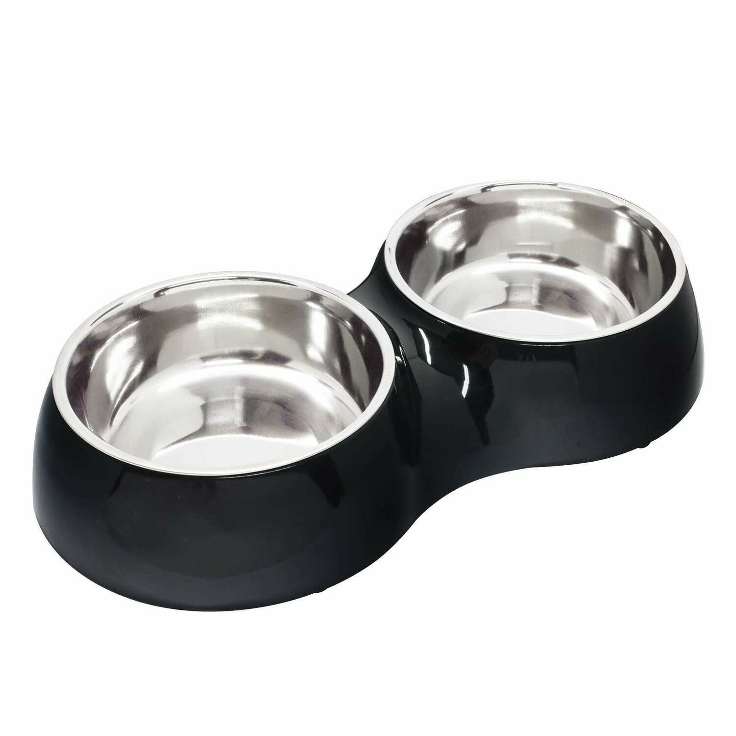 Comedero doble de acero inoxidable Negro Home