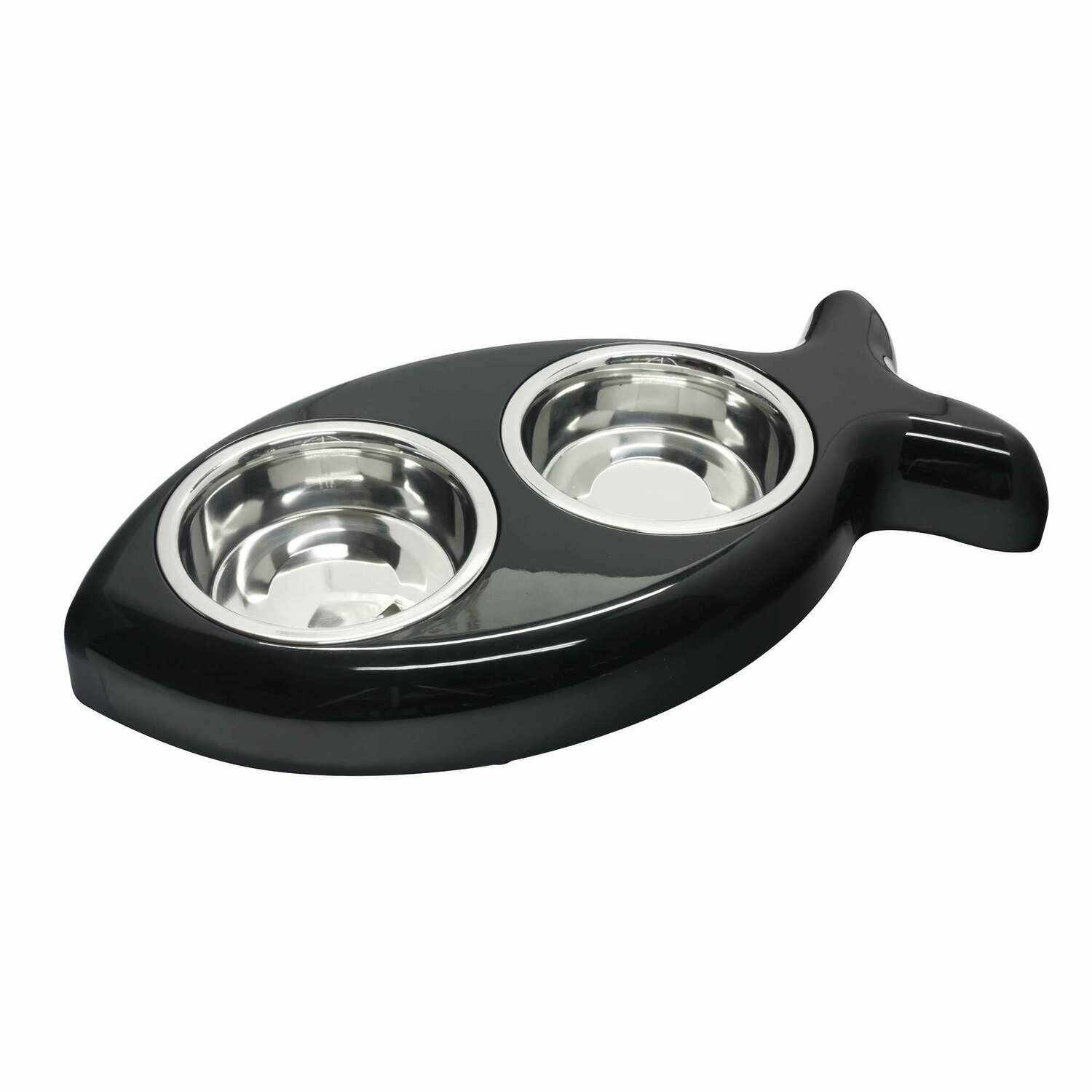 Comedero doble de acero inoxidable Negro Kitty