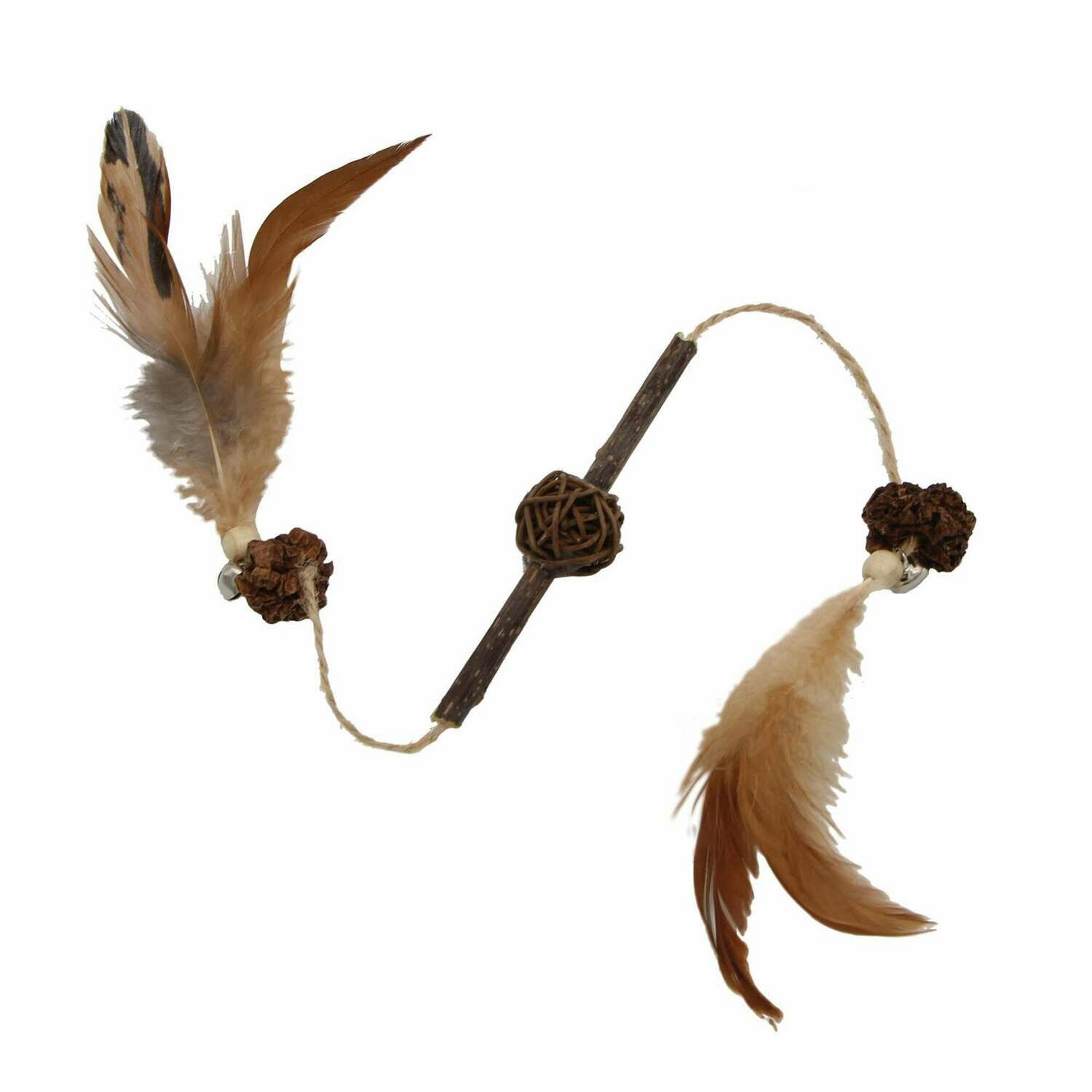 Juguete natural de matatabi con plumas y cascabeles para gatos