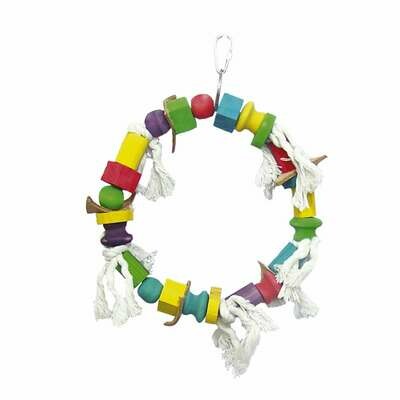 Juguete de madera con aro y cuentas multicolor para pájaros
