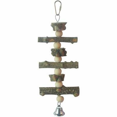 Juguete de madera natural con campana para pájaros