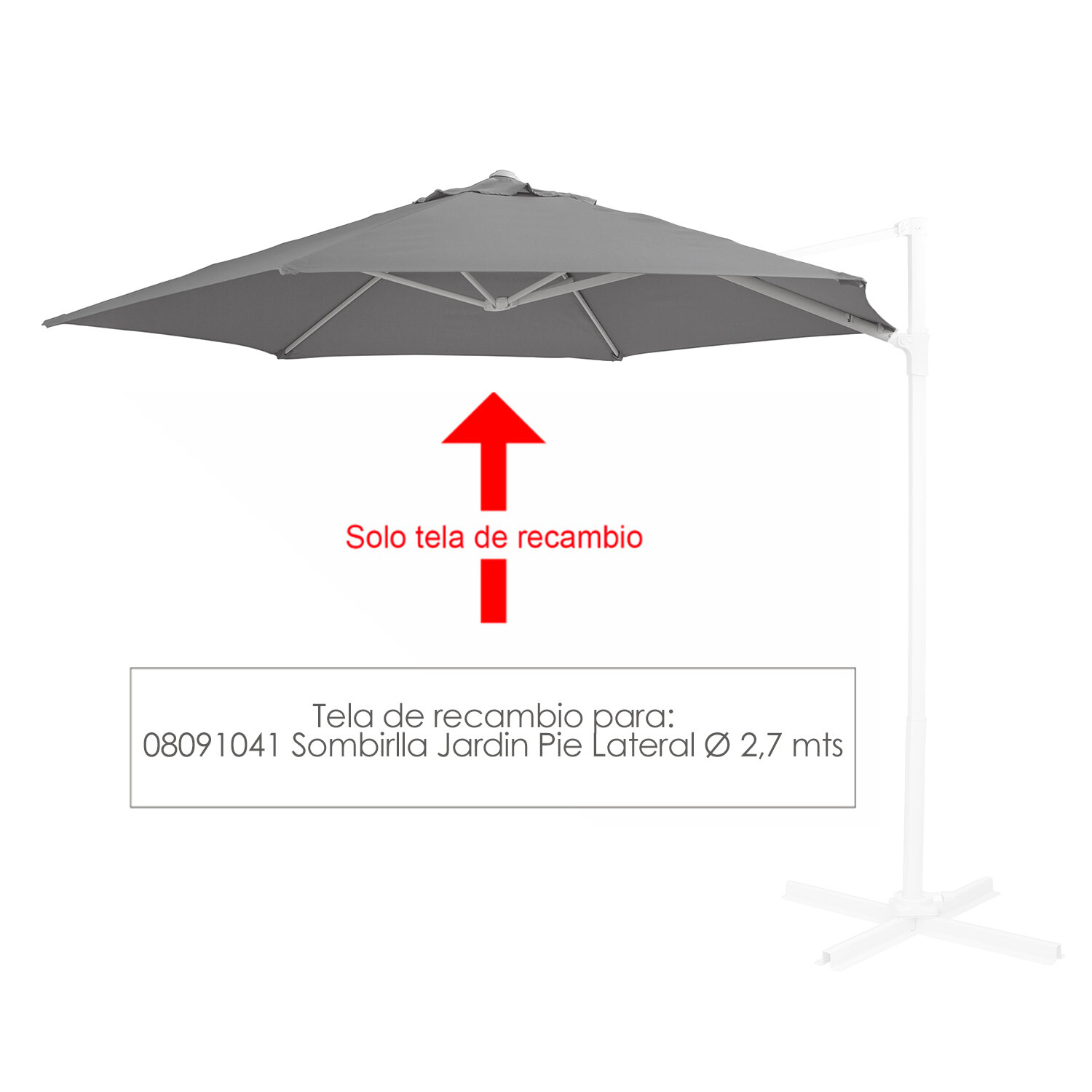 Tela Recambio Sombrilla Jardin  Pie Lateral Blanca y Gris � 270 x 254 (Alt.) cm.