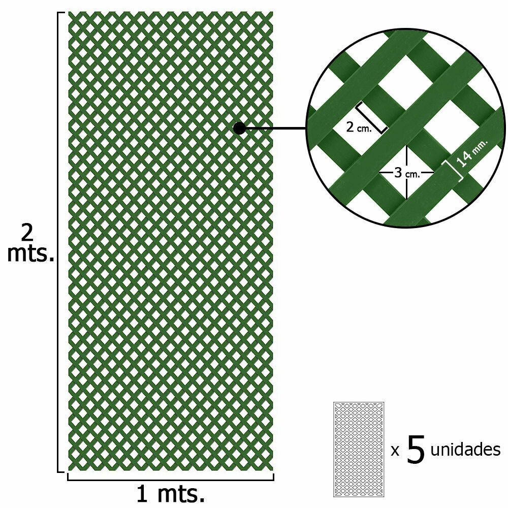 Celosia Pvc Fija Verde Set 5 piezas de 2 x 1metros