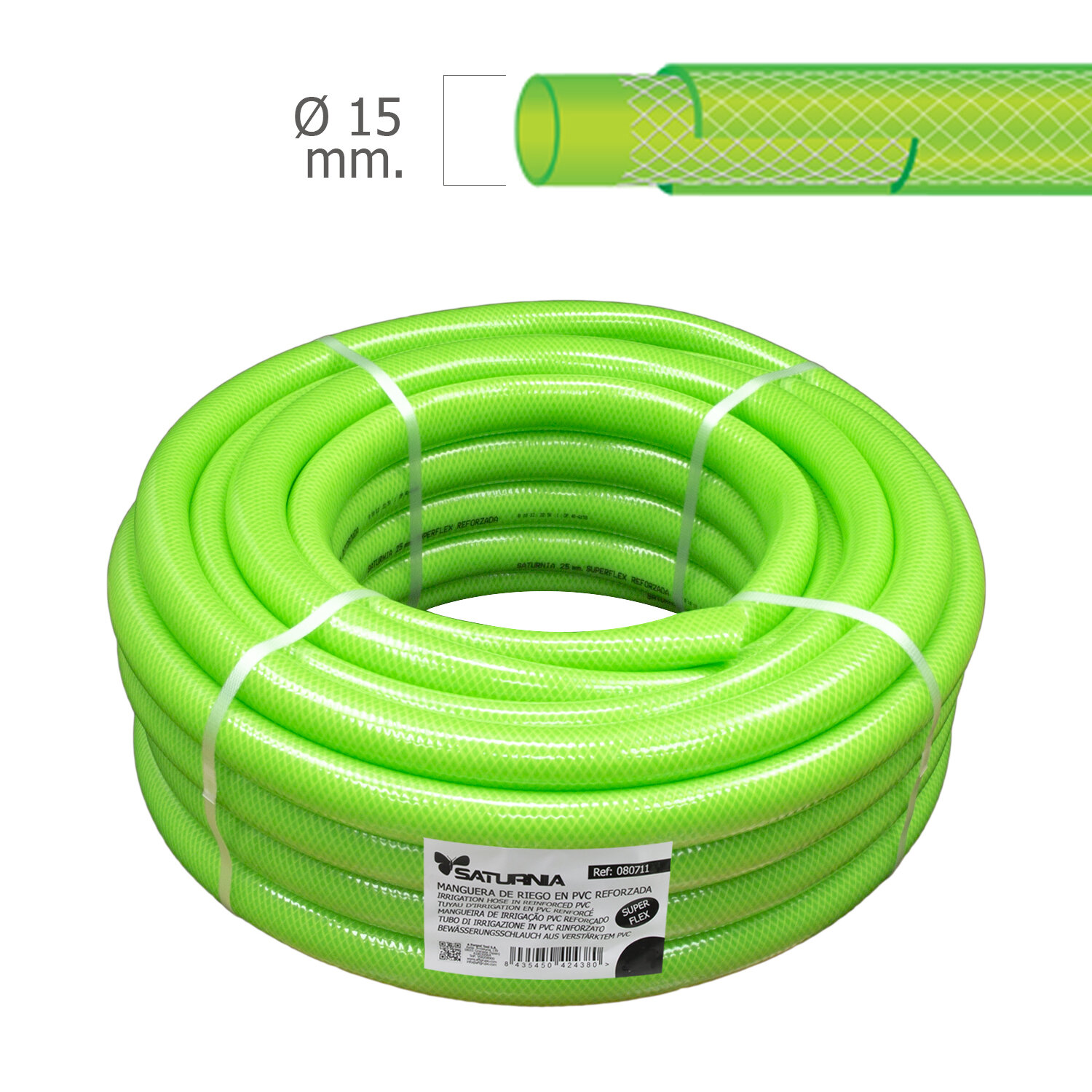 Saturnia Tubo Manguera Latflex Reforzado, Flexible, Di�metro 15 mm, 5/8 Pulgadas, Rollo 50 Metros