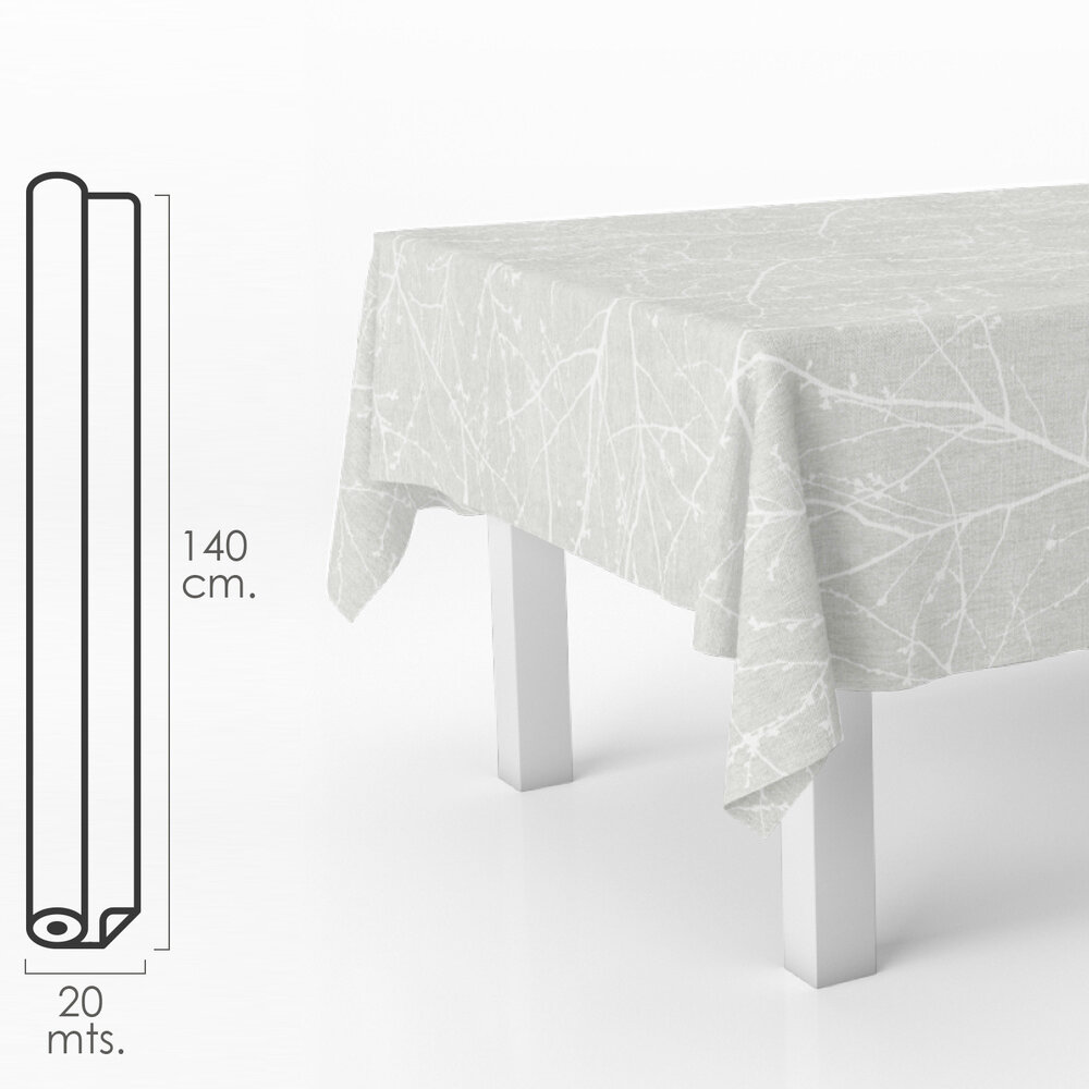 Mantel Hule Rectangular Ramas Gris. Impermeable Antimanchas PVC 140 cm. x 20 metros. Rollo Recortable. Interior y Exterior Mantel Hule Rectangular Ramas Gris. Impermeable Antimanchas PVC 140 cm. x 20 metros. Rollo Recortable. Interior y Exterior