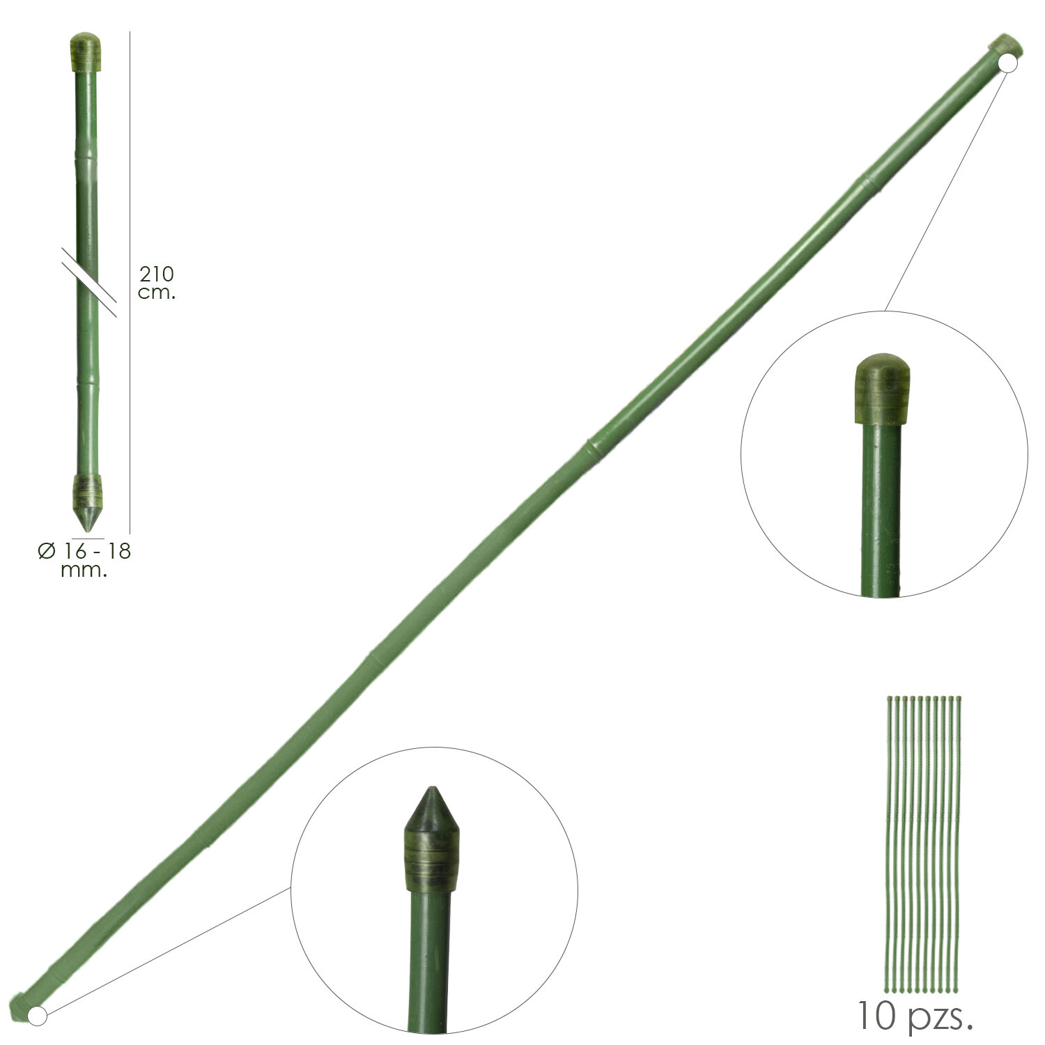 Tutor Varilla Bamb� Plastificado � 16  - 18 mm. x   210 cm. (Paquete 10 Unidades)