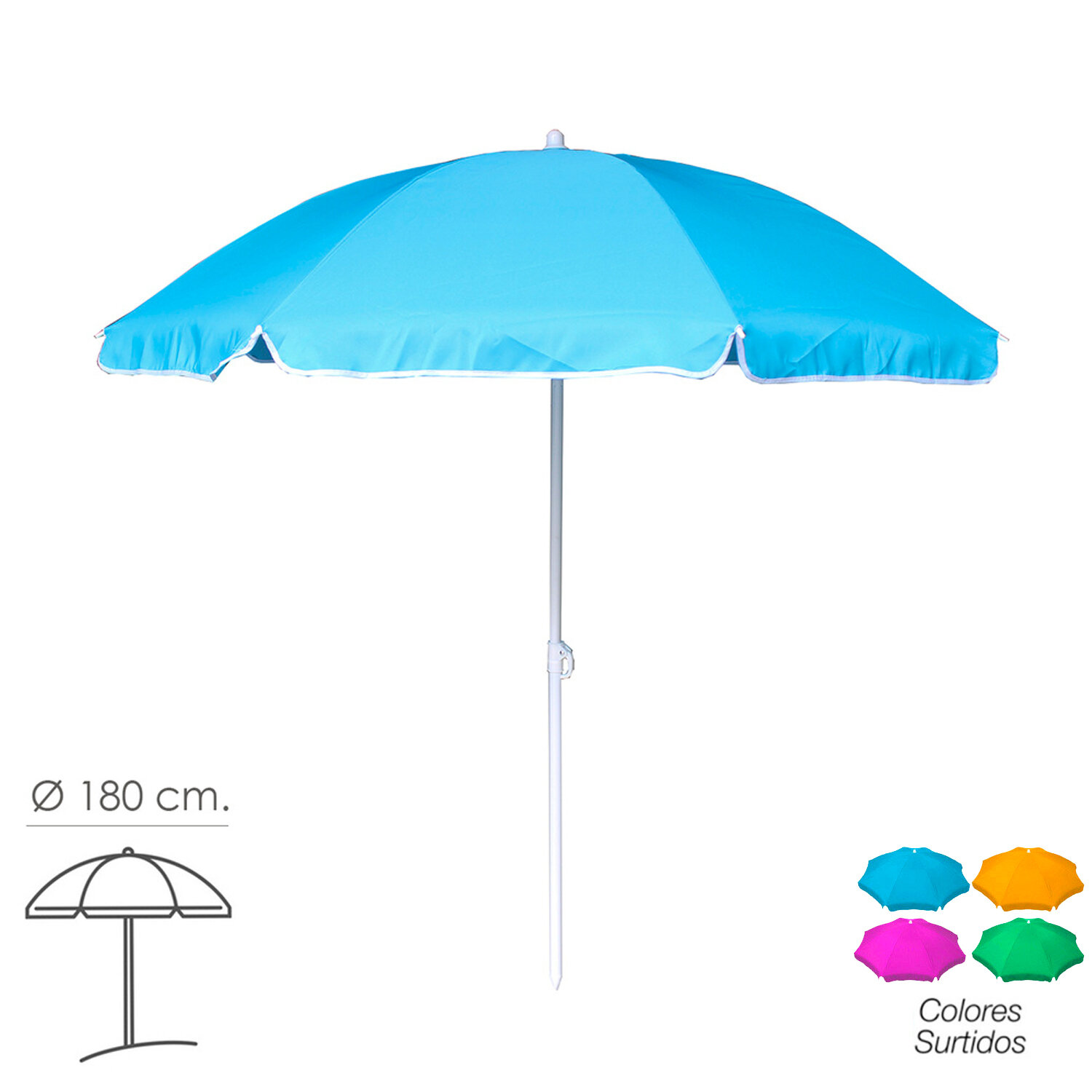 Sombrilla Playa Poliester � 180 cm. Inclinable Colores Surtidos Sombrilla Playa Poliester � 180 cm. Inclinable Colores Surtidos