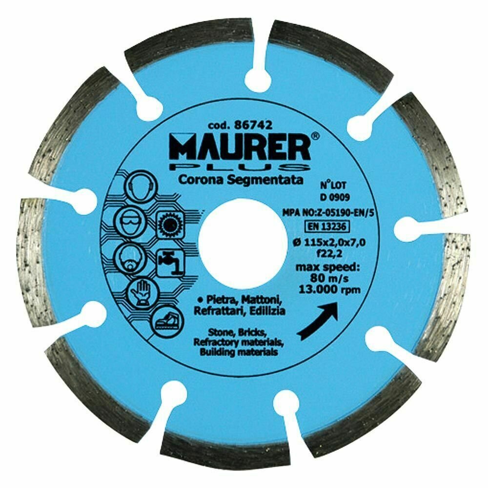 Disco Diamante Maurer Segmentado Piedra, Ladrillo, Refractarios 115 mm. Disco Diamante Maurer Segmentado Piedra, Ladrillo, Refractarios 115 mm.