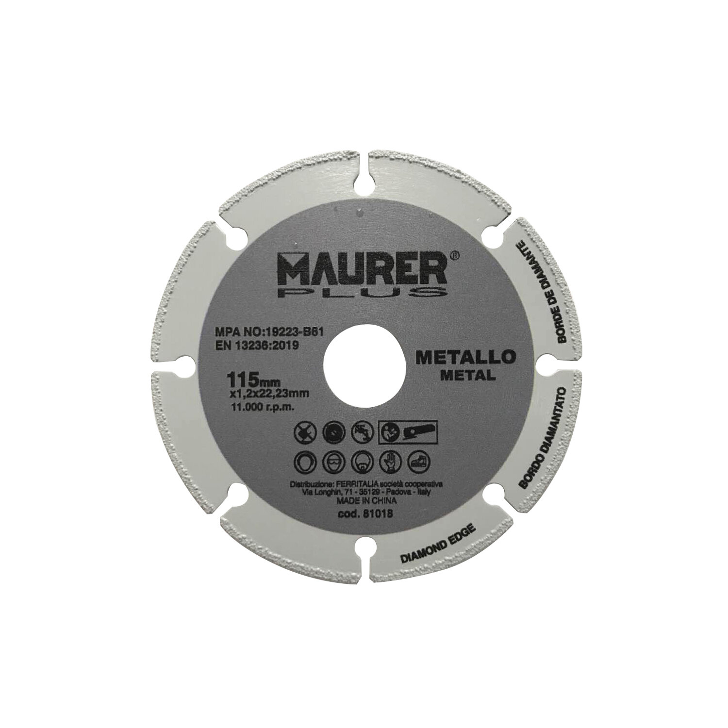 Disco Corte Metales Universal  � 115 x 1,2 mm.