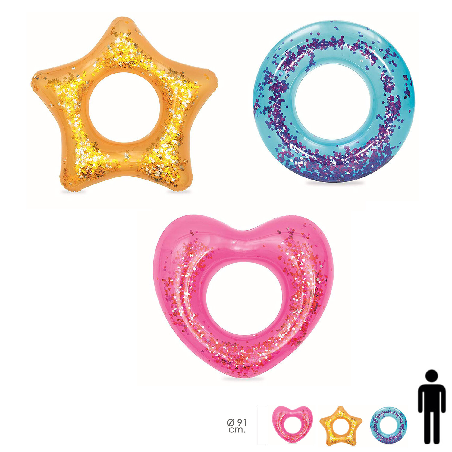 Flotador Rosco Purpurina Colores Surtidos � 91 cms.