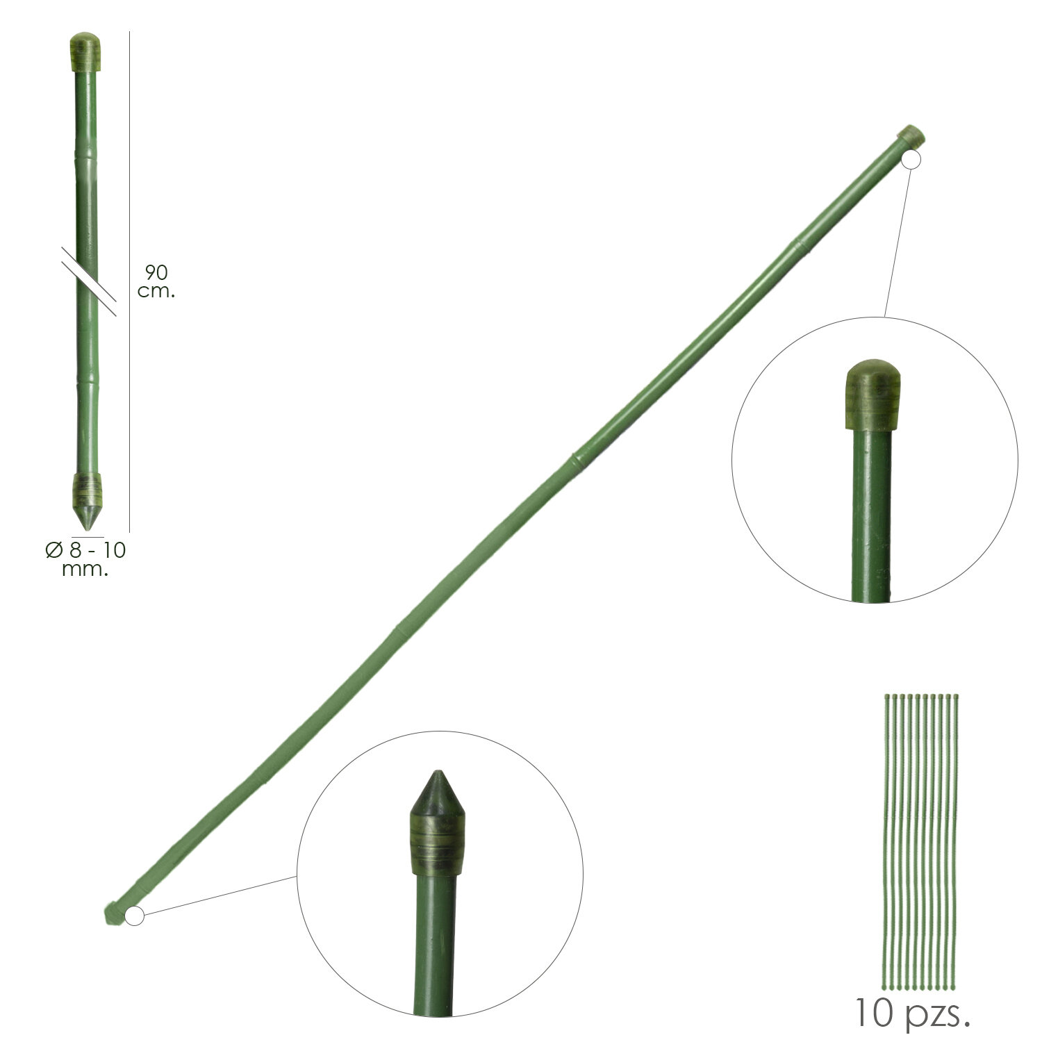 Tutor Varilla Bamb� Plastificado �  8  - 10 mm. x  90 cm. (Paquete 10 Unidades)
