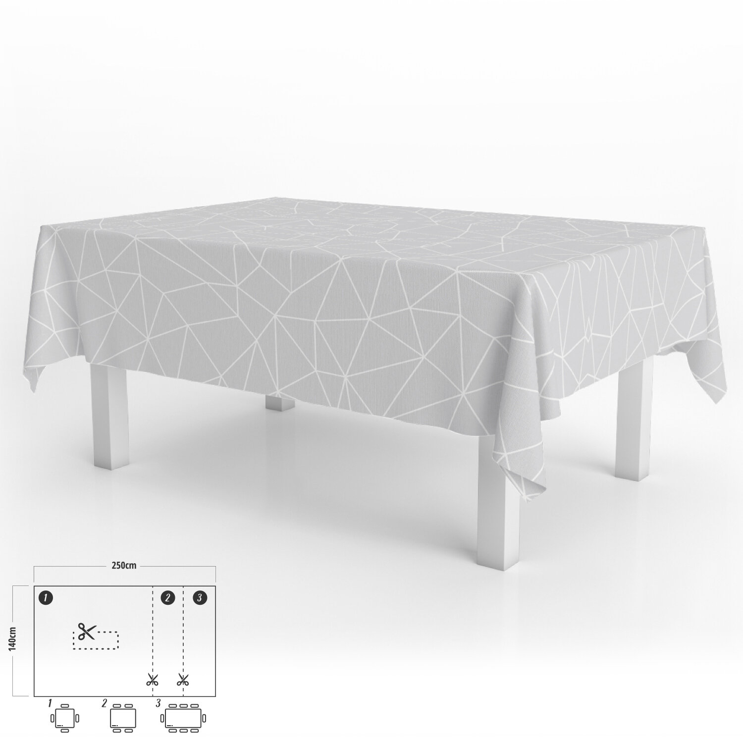 Mantel Hule Rectangular Geom�trico Gris Impermeable Antimanchas PVC 140x250 cm.  Recortable Uso Interior y Exterior
