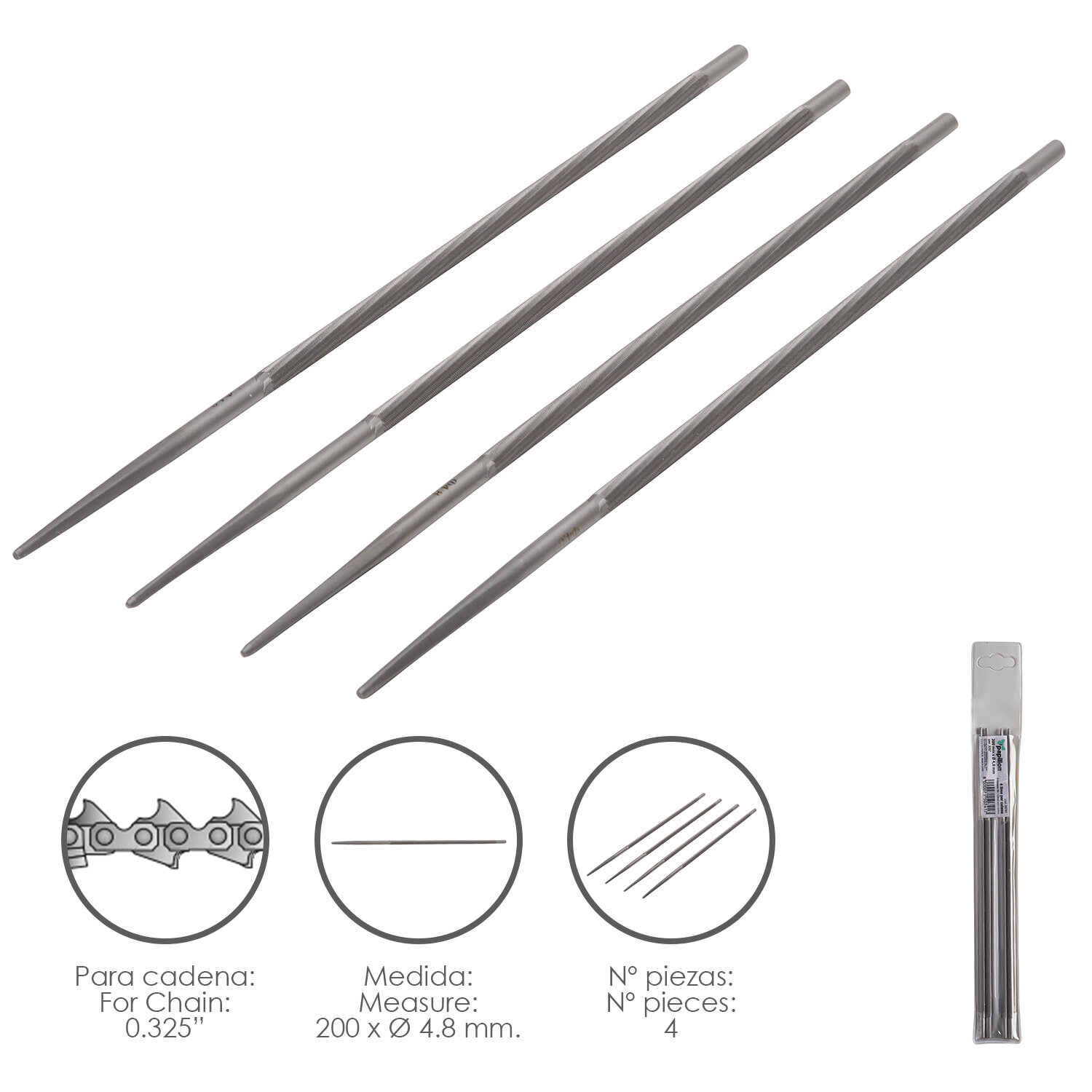 Limas Cadena Motosierra 200 x � 4.8 mm. 0.325" (Pack 4 Piezas)
