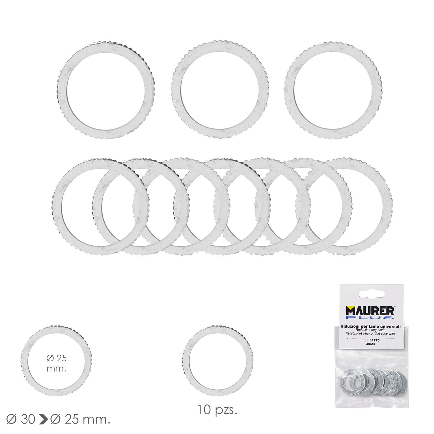 Adaptadores / Reductores Disco Corte Madera � 30 a � 25 mm. (Bolsa 10 piezas)