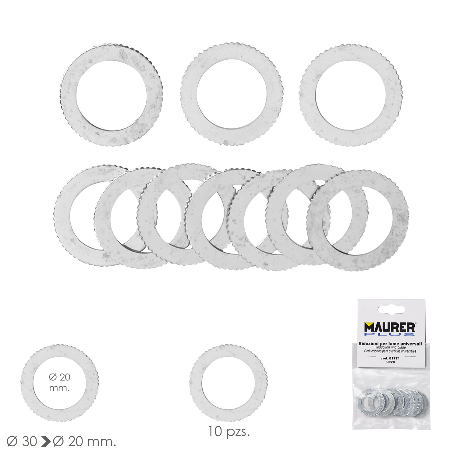 Adaptadores / Reductores Disco Corte Madera � 30 a � 20 mm. (Bolsa 10 piezas)