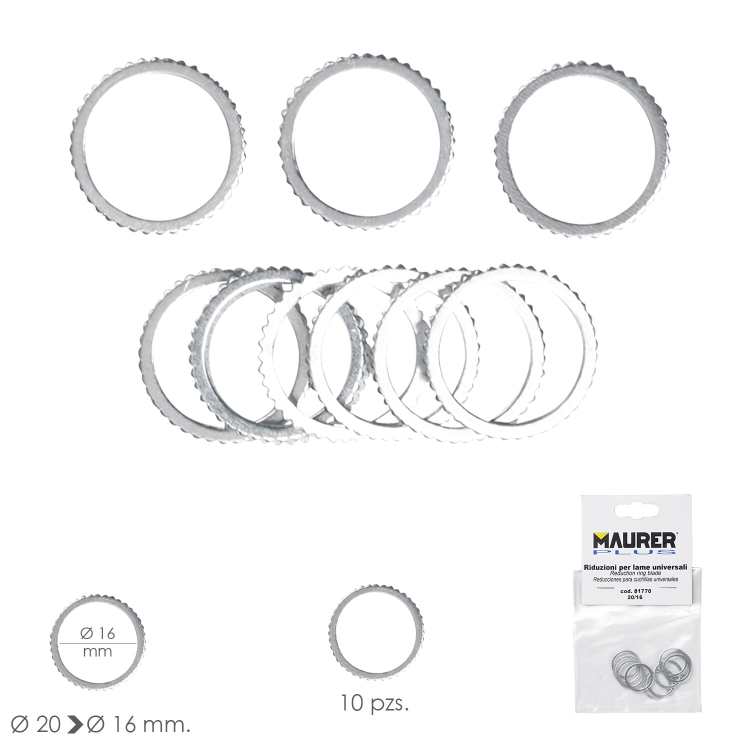 Adaptadores / Reductores Disco Corte Madera � 20 a � 16 mm. (Bolsa 10 piezas)