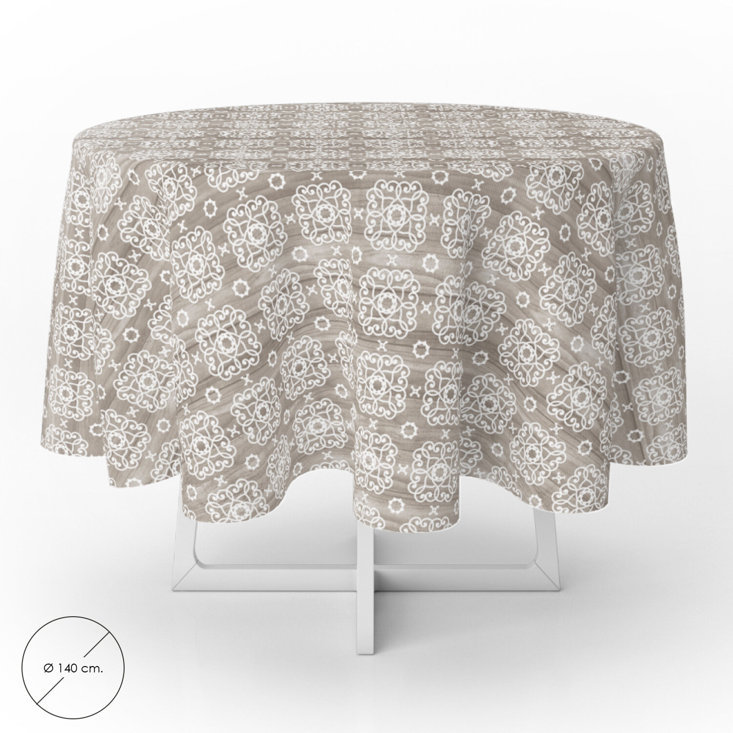 Mantel Hule Redondo Estampado Madera Impermeable Antimanchas PVC � 140 cm. Uso Interior y Exterior