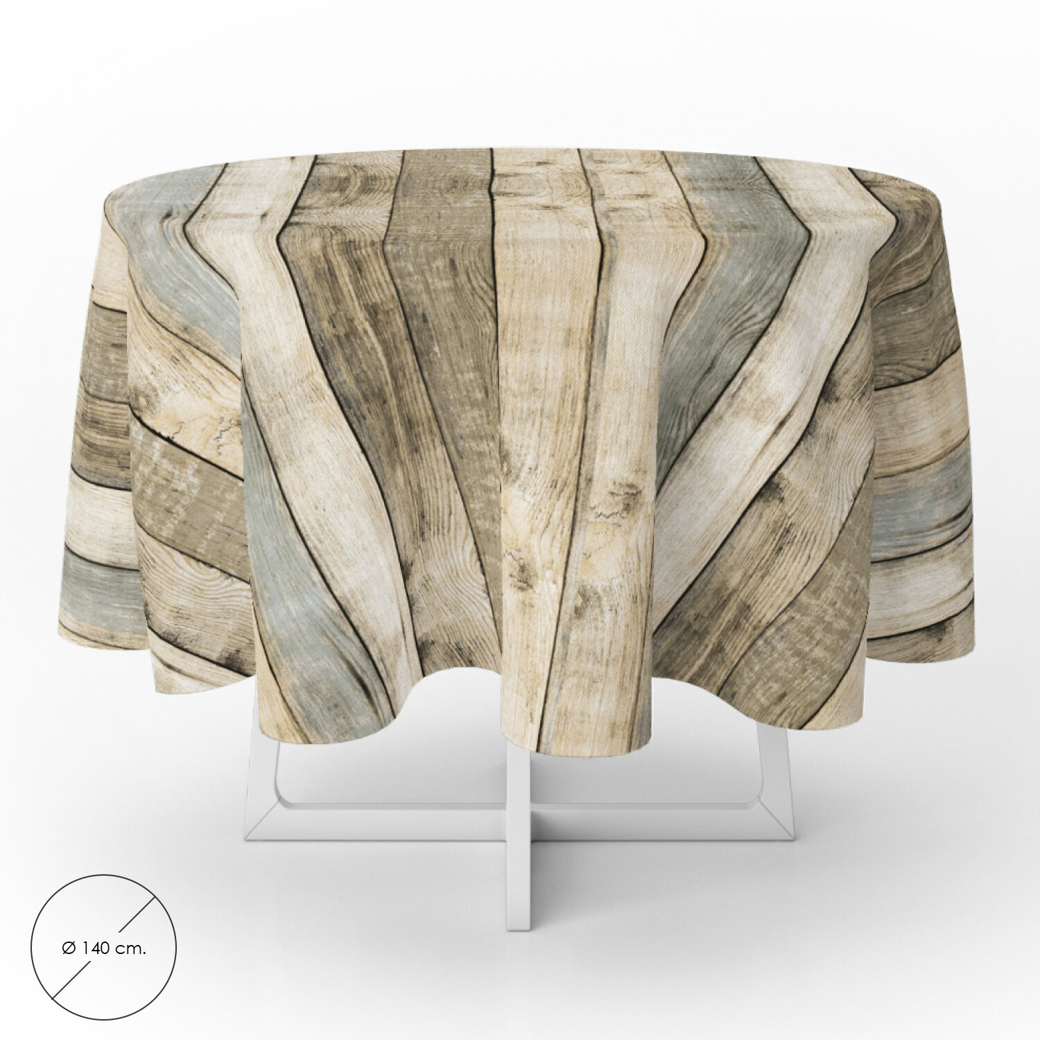 Mantel Hule Redondo Tablones Madera Impermeable Antimanchas PVC � 140 cm. Uso Interior y Exterior