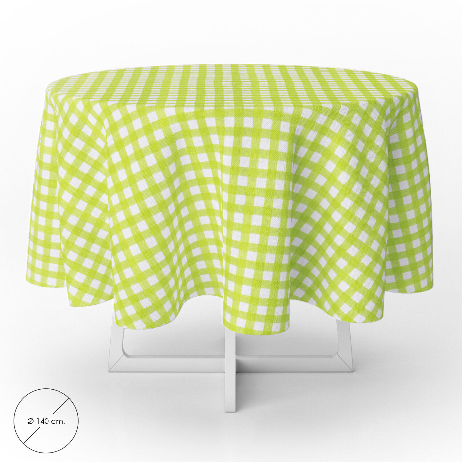 Mantel Hule Redondo Cuadros Lima Impermeable Antimanchas PVC � 140 cm. Uso Interior y Exterior