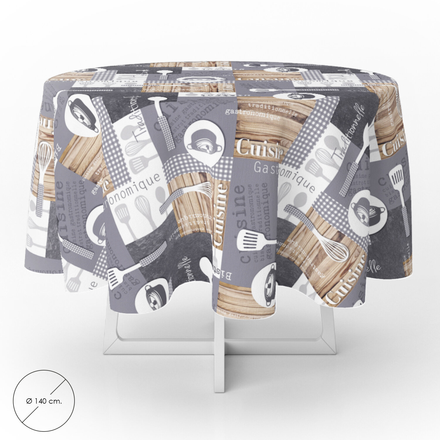 Mantel Hule Redondo Cuisin Impermeable Antimanchas PVC � 140 cm. Uso Interior y Exterior