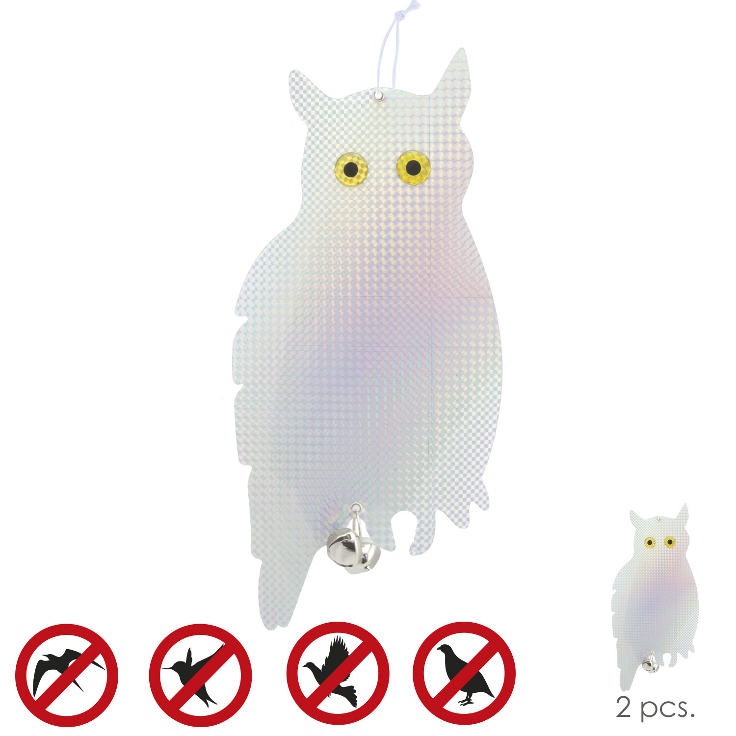 Buho Espantapajaros Reflectante Para Colgar Con 2 Cascabeles (2 Piezas) Buho Espantapajaros Reflectante Para Colgar Con 2 Cascabeles (2 Piezas)